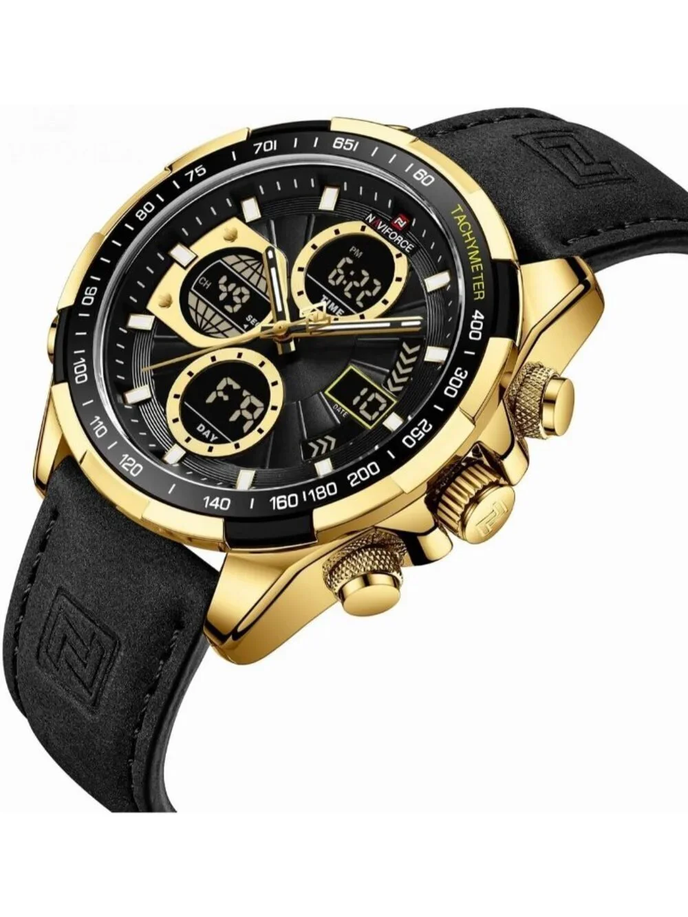 Men's Black And Gold Analog Quartz Waterproof Chronograph Stylish Casual Watch